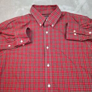 Lauren Ralph Lauren Shirt Mens 16.5 32/33 Red Plaid Slim Fit Stretch Non Iron